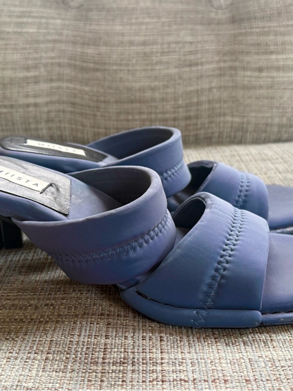 Miista Navy Padded Crossover Heeled Slides - Picture 2 of 4
